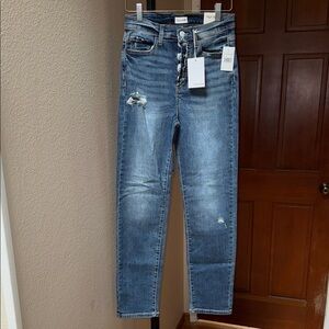NWT Sneak Peek Distressed High Rise Denim Button Up Jeans Women’s Size 5/27